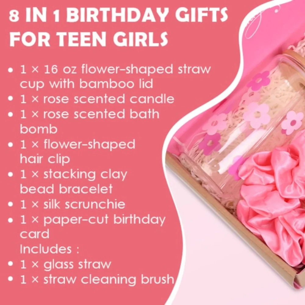 NEW! Happy Birthday Gift Box for Women Rose Scented Spa Items Floral Unique Pink